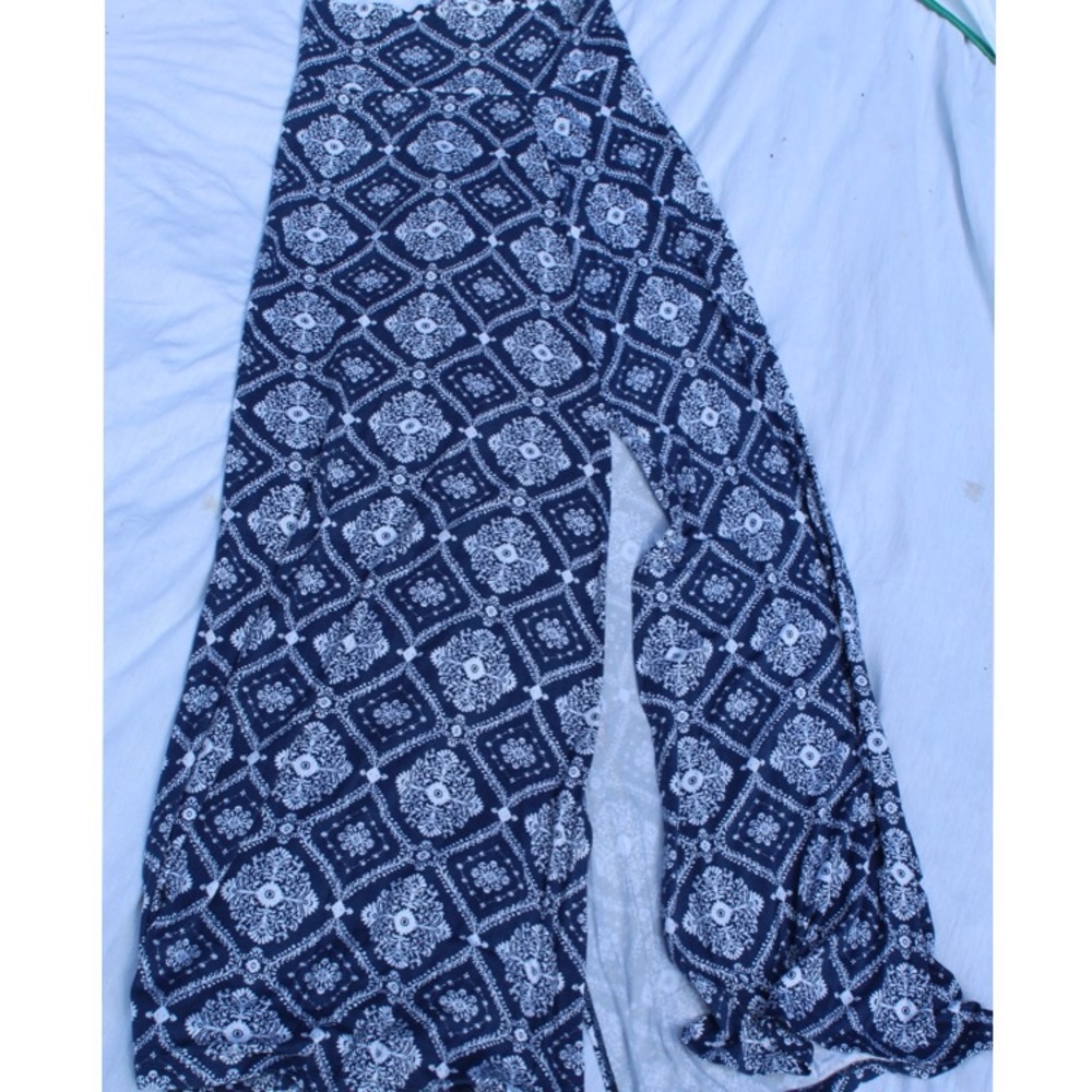 Deep Blue & White Print Maxi Skirt